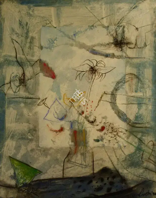 Manu Parekh (Artist), Untitled with flowers in a vase, 1995, Painting