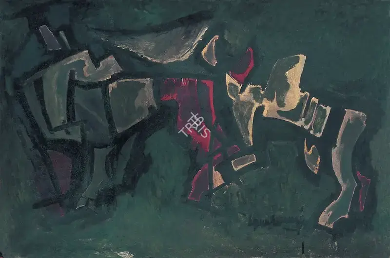 Munuswamy, L. (Artist). Poised For Combat, c.1962 | Painting, Os.Del/01.03.06, 2006 · Osian's