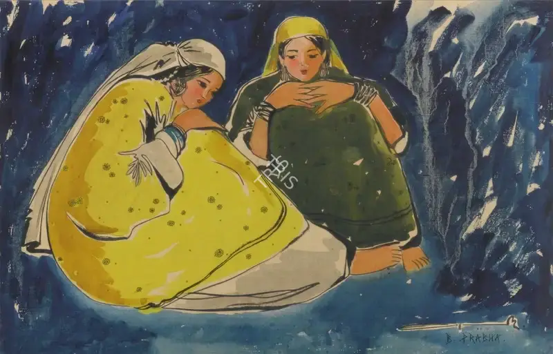 B. Prabha (Artist), Untitled (Two Girls), 1965, Painting