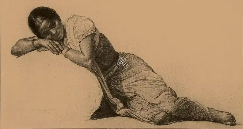 M.V. Dhurandhar (Artist), Woman Resting, 1912, Drawing