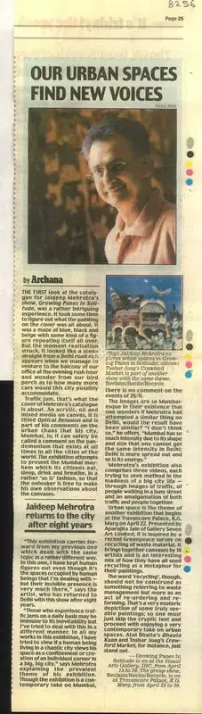 Archana Khare (Reporter), Our Urban Spaces find New Voices, 2009, Newspaper Clipping