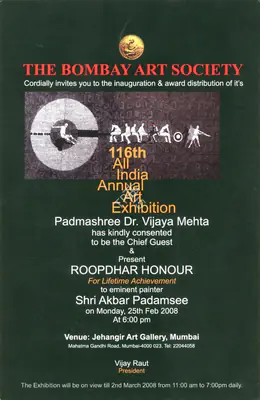 Akbar Padamsee (Artist), 116th All India Annual Art Exhibition, 2008, Solo Exhibition Invitation