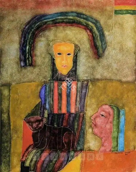 Arpita Singh (Artist), Woman With Cat, 1984, Painting