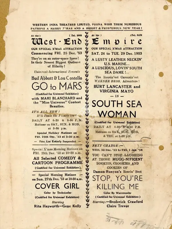 Arthur Lubin (Director), South Sea Woman, 1953, Handbill