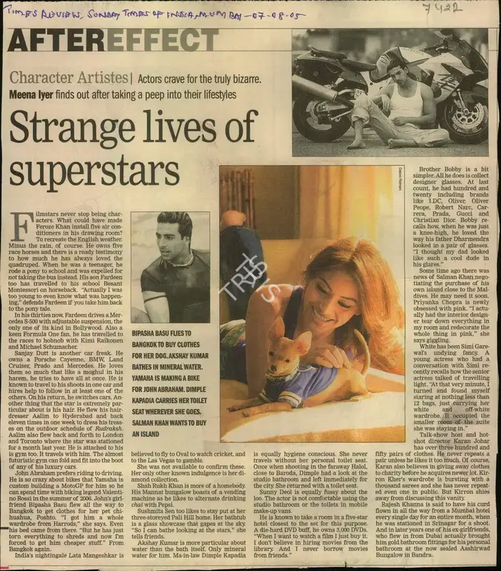 Meena lyer (Reporter), Strange lives of Superstars, 2005, Newspaper Clipping