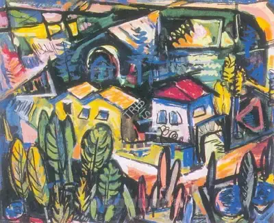 S.H. Raza (Artist), Townscape, 1955, Painting