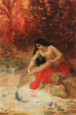 P. Gerhardt (Artist), Girl Bathing At A Stream, 1898, Painting