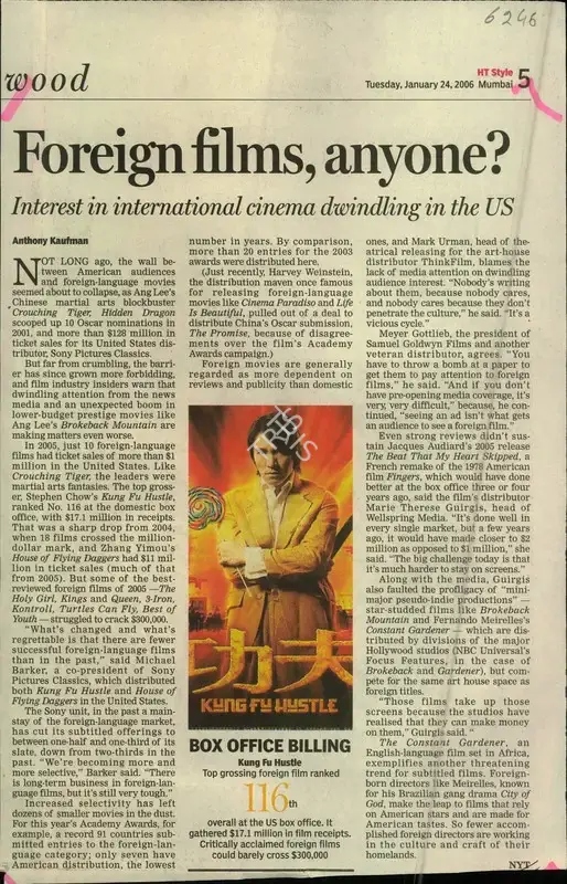 Anthony Kaufman (Reporter), Foreign films, Anyone, 2006, Newspaper Clipping