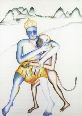 Khakhar, Bhupen P. (Artist). Ram Bhakt Hanuman. Watercolour on Paper, 1998 | Bhupen Khakhar, 2016 | Painting | FineArts | 00149745