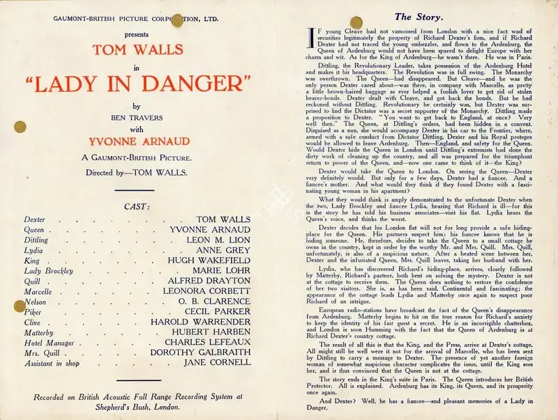Tom Walls (Director), Lady in Danger, 1934, Handbill