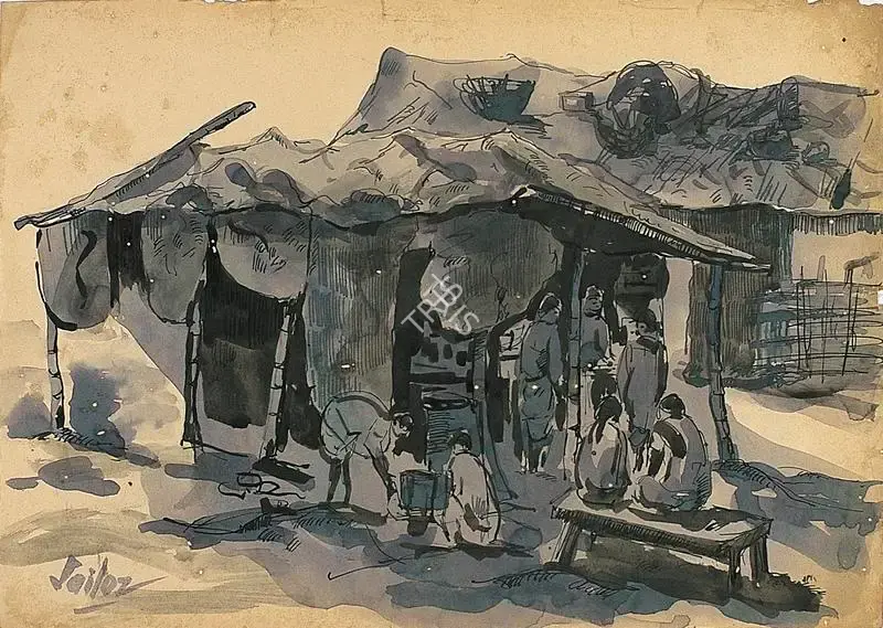 Sailoz Mookherjea (Artist), Teashop, 1948, Painting