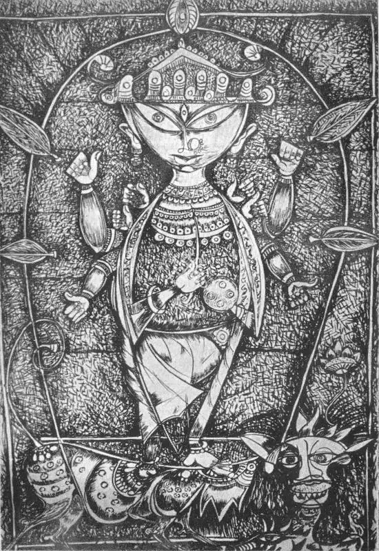 Sunil Madhav Sen (Artist), Durga, 1962, Painting
