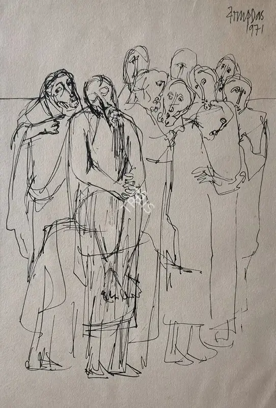 Arup Das (Artist), Untitled (Figures), 1971, Drawing