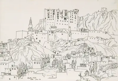 Rathin Maitra (Artist), Leh, 1969, Drawing