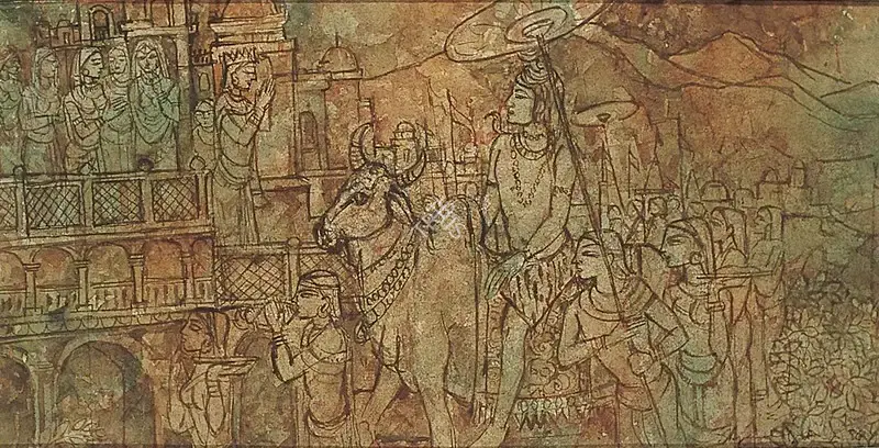 Shyamal Dutta Ray (Artist), Siva's Procession, 1976, Painting