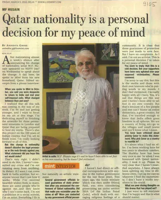 (Writer). Qatar Nationality is a personal choice for my peace of mind. Live Mint | Newspaper Clipping | FineArts | 00802396