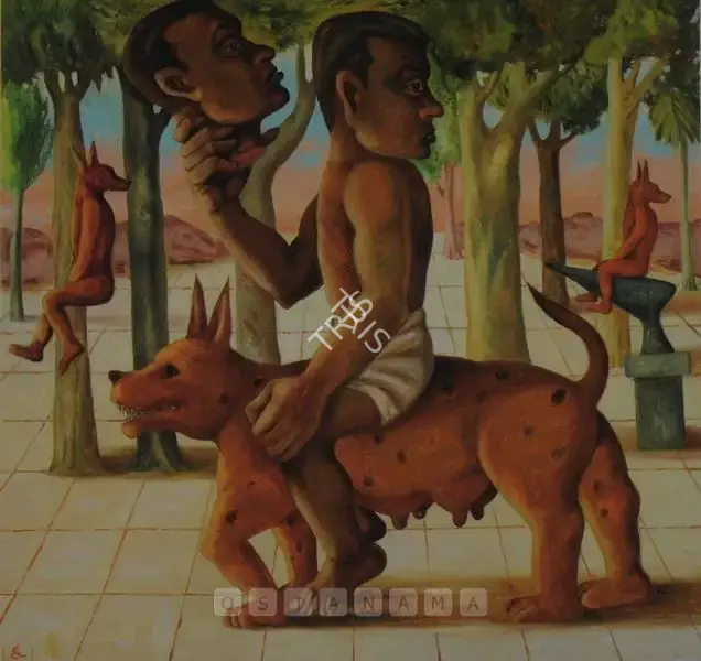 Gopikrishna (Artist), Man Riding Bitch In Dream Ground, 2000, Painting