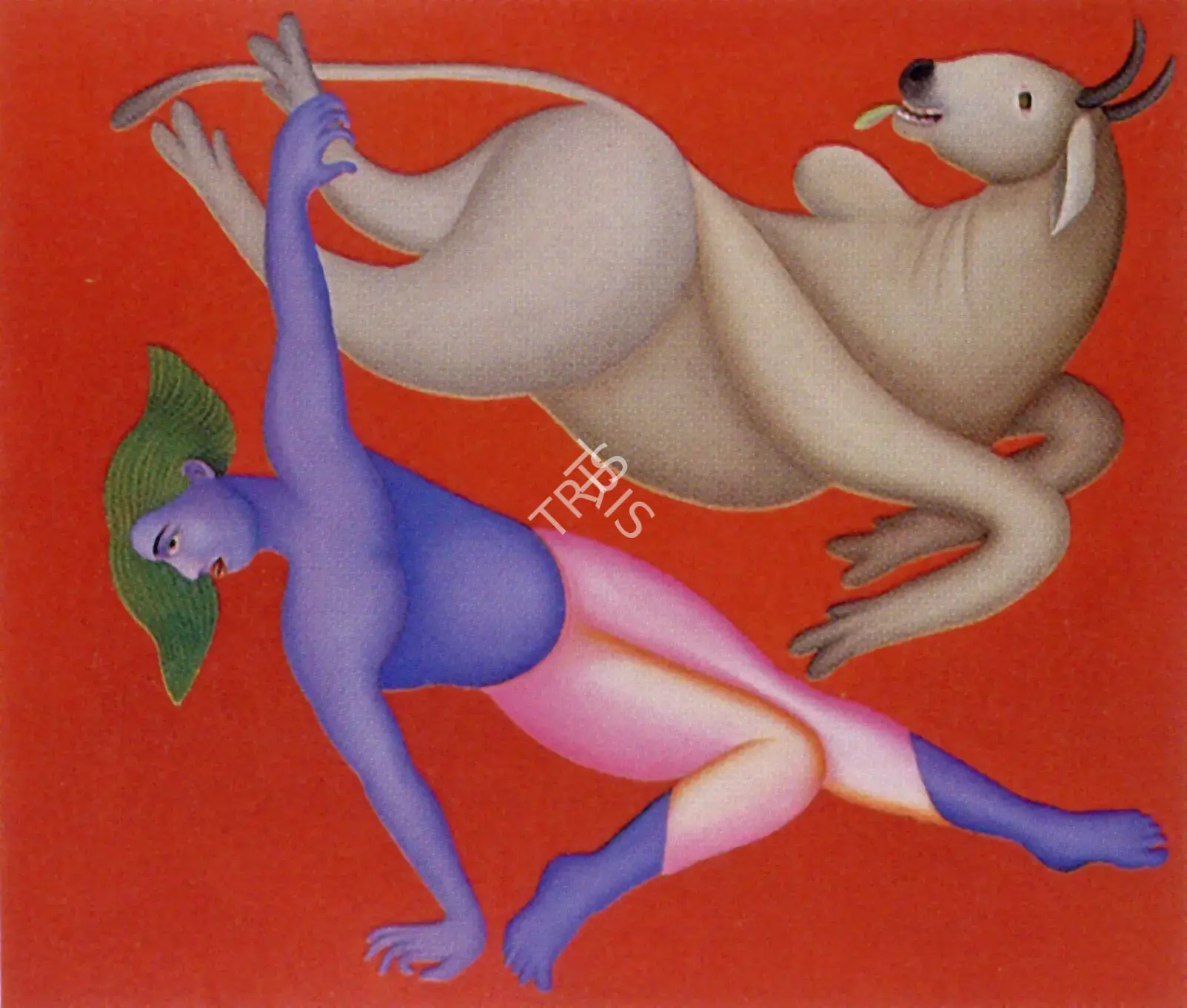 Bawa, Manjit (Artist). Krishna and the Demon Buffalo, n.d. | Painting