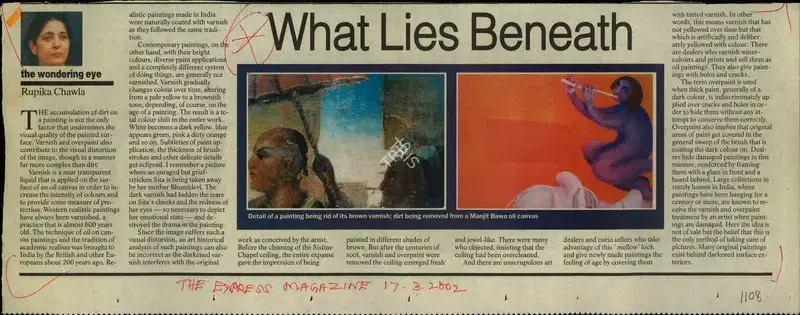 Rupika Chawla (Reporter), What Lies Beneath, 2002, Newspaper Clipping