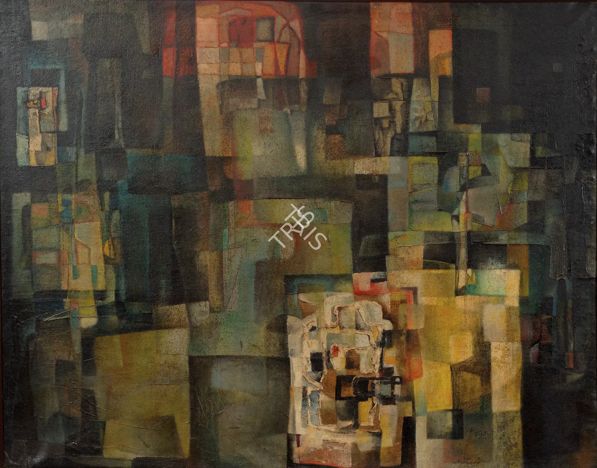 Bhattacharjee, Bikash (Artist). Cityscape, early 1960s | Painting, Os.Mum/31.01.07, 2007 · Osian's