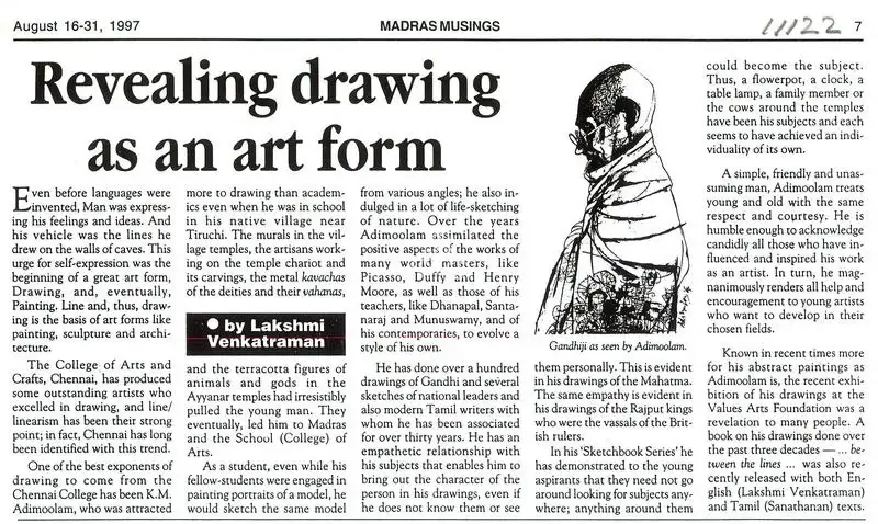 Lakshmi Venkatraman (Writer), Revealing Drawing As An Art Form, 1997, Newspaper clipping