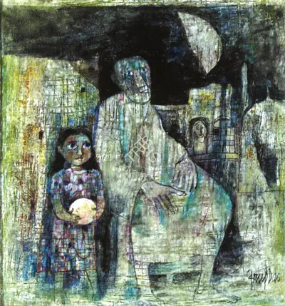 Arup Das (Artist), With grand daughter, Painting