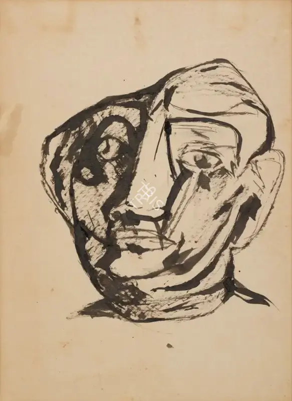 Tyeb Mehta (Artist), Head (Study for Sculpture), 1955, Painting