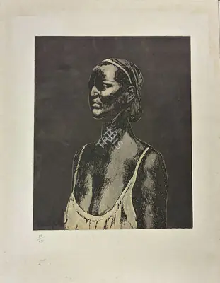 Bikash Bhattacharjee (Artist), Untitled (Woman), 1980, Graphic Art