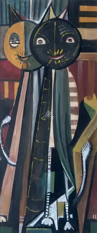 Sen, Sunil Madhav (Artist). Untitled (Two Cats), n.d. | Painting, Pr.Mum/15.07.25, 2025 · Prinseps