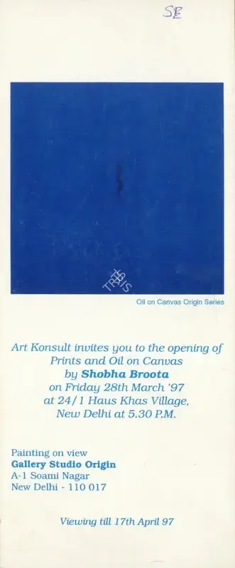 Shobha Broota (Artist), Prints and Oil on Canvas, 1997, Solo Exhibition Invitation