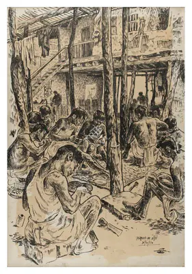Deb Kumar Roy Chowdhury (Artist), Untitled (Cobblers), 1950, Painting