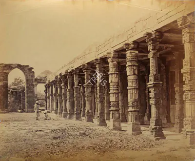 Samuel Bourne (Photographer), Chausath Khamba or Sixty-Four Pillars, Qutub Minar, Delhi, 1865, Antiquarian Photograph