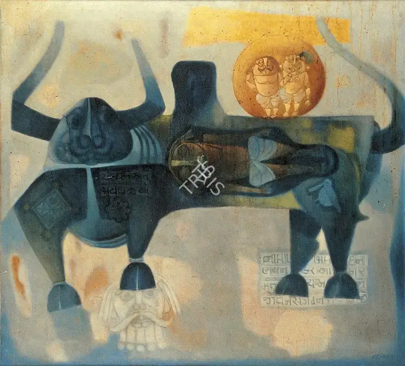 J. Sultan Ali (Artist), Jeevan Mrityu, 1974, Painting