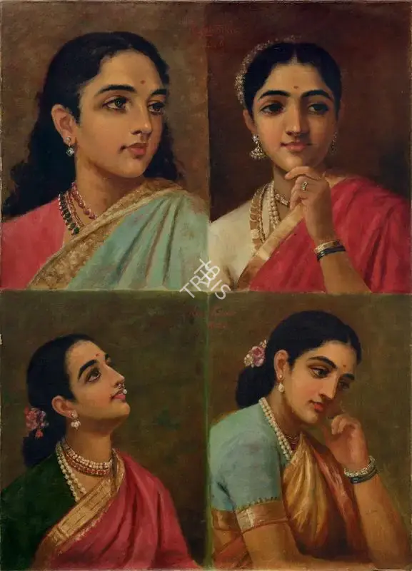 Raja Ravi Varma (Artist), Four Portrait Studies, 1906, Painting