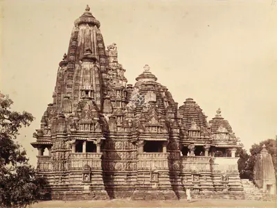 Lala Deen Dayal (Photographer), Vishvanatha Temple, Khajuraho, from South, Antiquarian Photograph