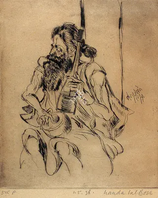 Bose, Nandalal (Artist). Baul Singer. Drypoint, 1936 | Drawing | FineArts | 00373291