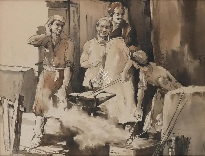 Paresh Maity (Artist), Untitled (Workers), 1986, Painting