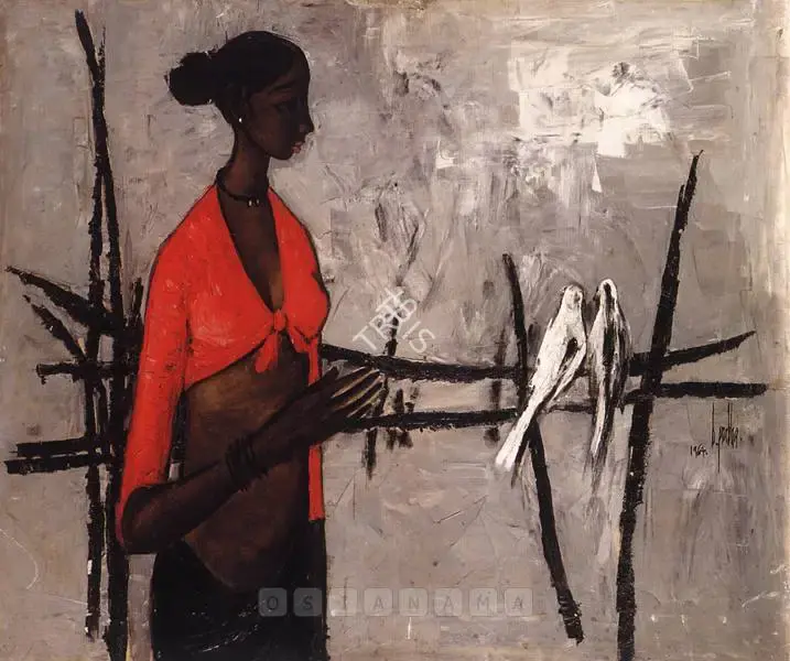 B. Prabha (Artist), Feeding Birds, 1964, Painting