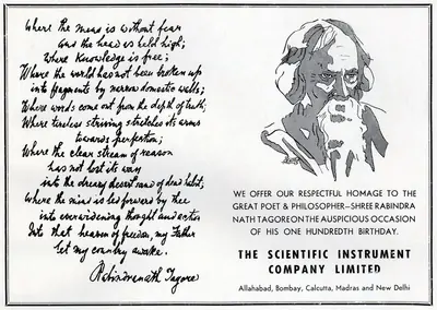 The Scientific Instrument Company Limited (Advertiser), Homage to Rabindranath Tagore on his Hundredth Birth Anniversary, 1961, Advertisement