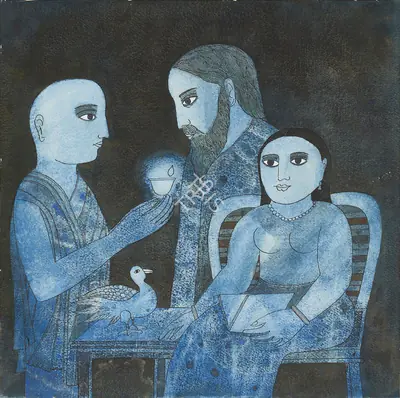 Badri Narayan (Artist), The Reading of the Hamsa Jataka, 1990, Painting