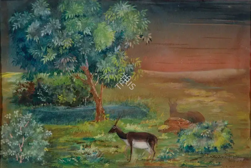Gopal Ghose (Artist), Black Buck, 1951, Painting