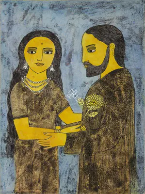 Badri Narayan (Artist), Bride & Groom, 1991, Painting