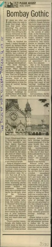 Anjali Joseph (Reporter), Bombay Gothic, 2005, Newspaper Clipping