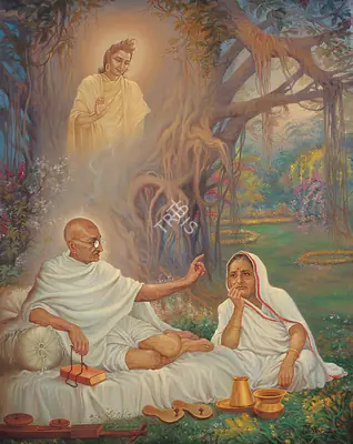 Sunil Mahajan (Artist), Ram Blessing Gandhiji and Kasturba, 1997, Painting