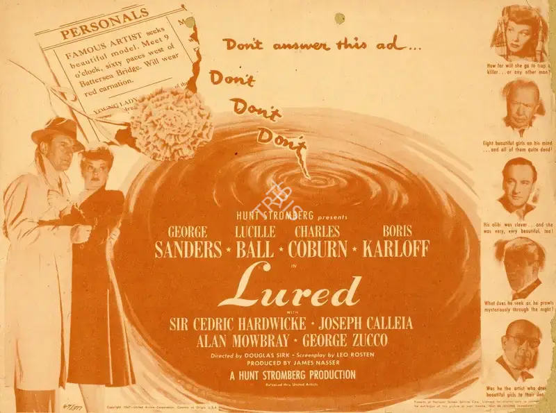 Douglas Sirk (Director), Lured, 1947, Handbill