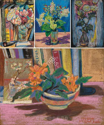 Chittaprosad (Artist), Still Life with Flowers, 1960, Drawing