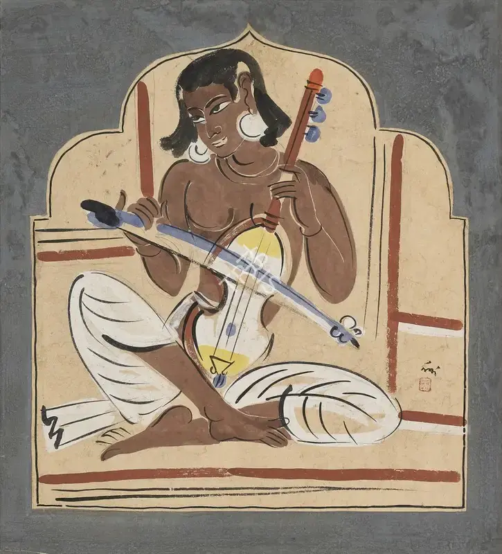 Bose, Nandalal (Artist). Esraj Player, 1937 | Painting, 2025 · Pundole