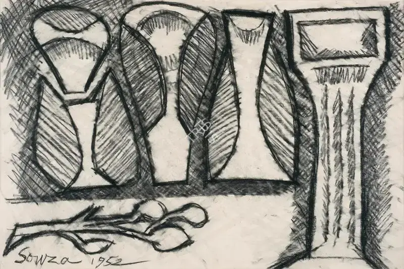 F.N. Souza (Artist), Still Life, 1952, Drawing