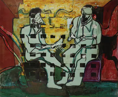 F.N. Souza (Artist), Man And Woman, 1954, Painting