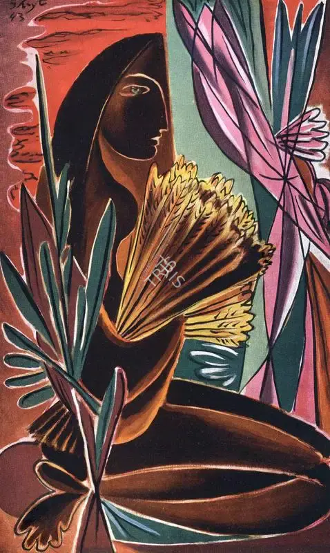 George Keyt (Artist), Woman with Sheaf, 1943, Painting